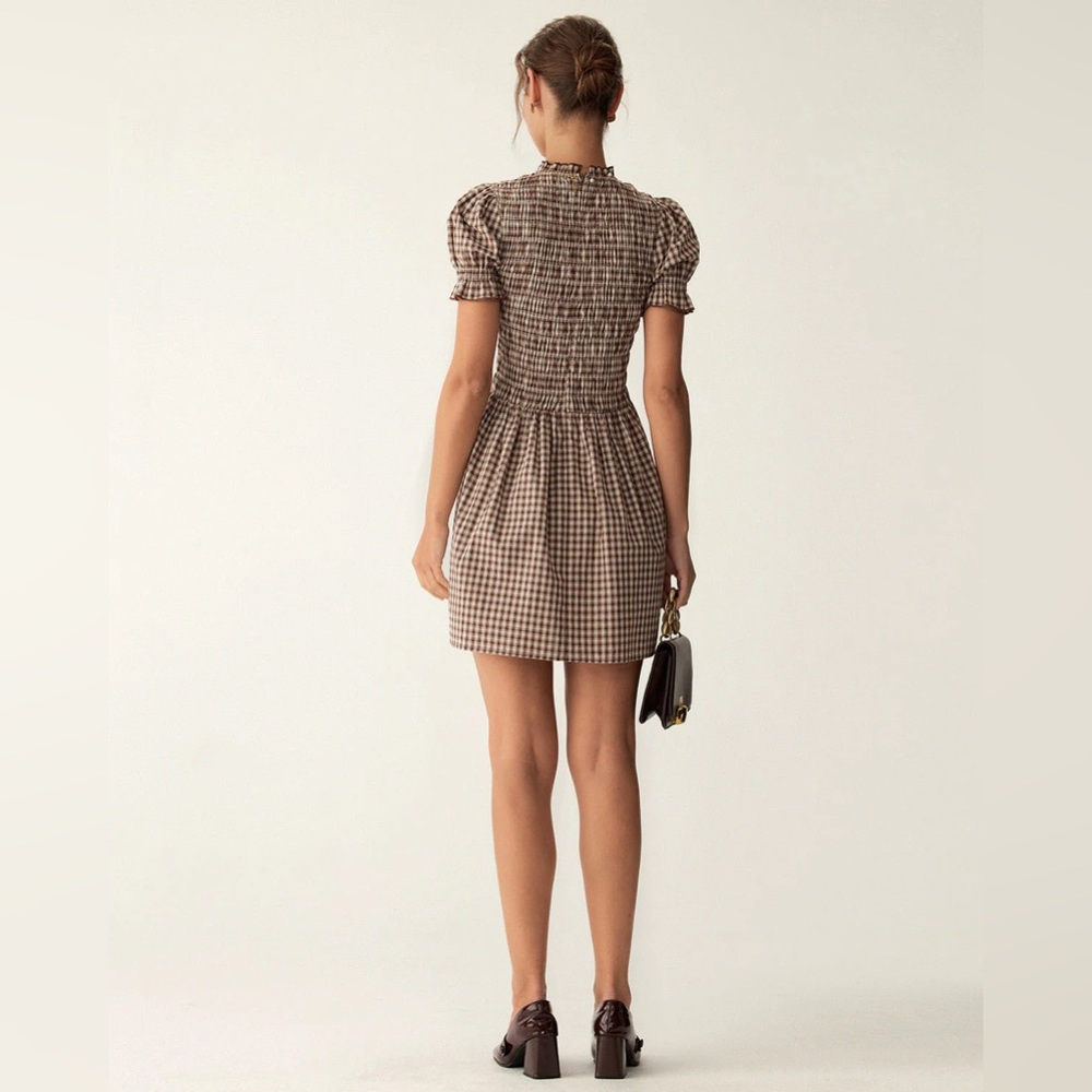 RIHOAS Coffee Plaid Puffed Sleeve Mini Dress - Picture 5 of 6